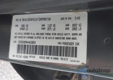 2004 Chrysler Concorde Lxi from USA, damaged, VIN 2C3HD36M64H633854